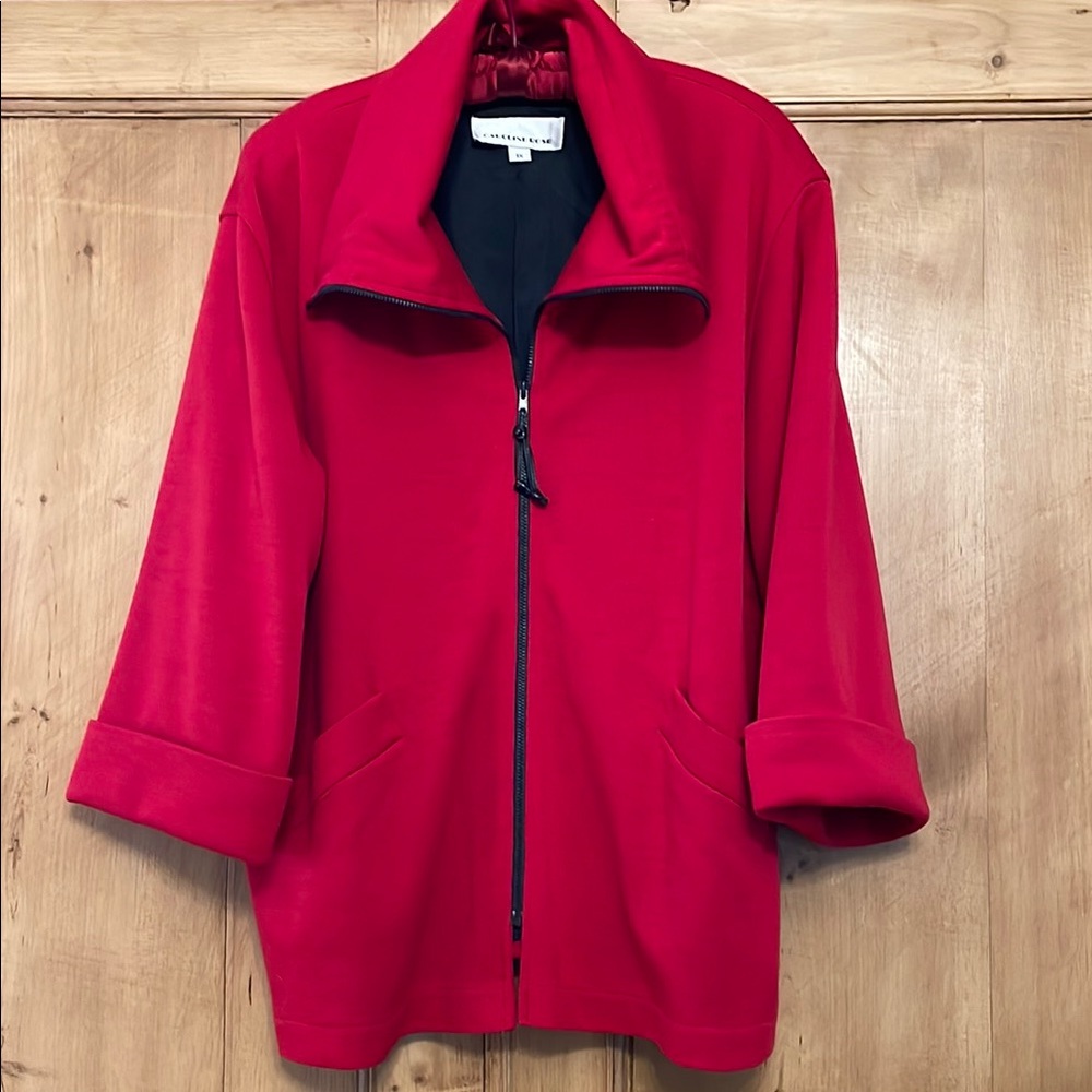 Caroline Rose Women's Red wool blend Jacket with Zipper Front